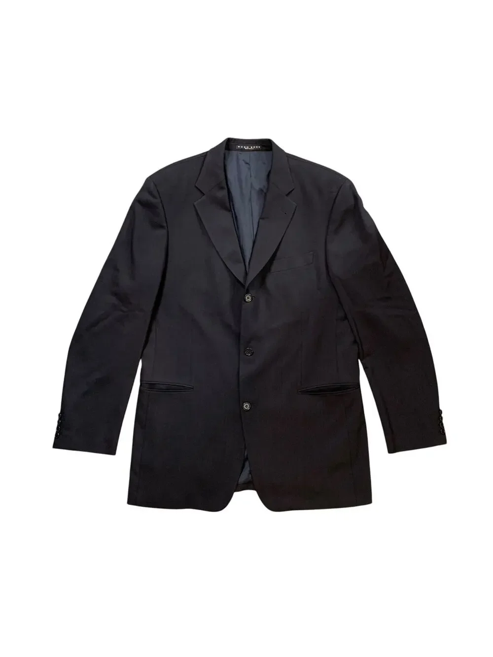 Vintage Hugo Boss Blazer Mens 42L Long Indigo Blue Wool Einstein Sigma Made USA